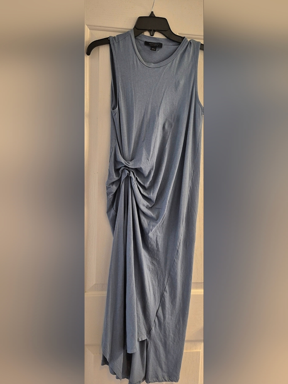 All Saints Blue Sleeveless Twist-Front Dress, Cotton